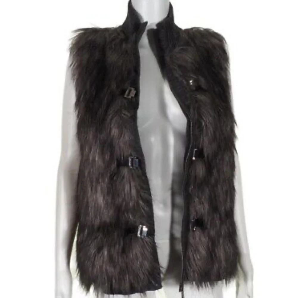 Calvin Klein Faux Fur Sweater Vest buckle closure size XL
